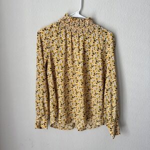 Glamorous Petite Yellow Ditsy Floral Smocked Mock Neck Long Sleeve Blouse Size 4
